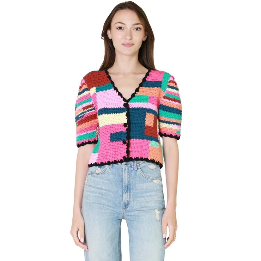 NWT $315 TACH TINI CROCHET MULTI COLORBLOCK STRIPE HAND KNIT CARDIAN  SIZE XS - Picture 6 of 16